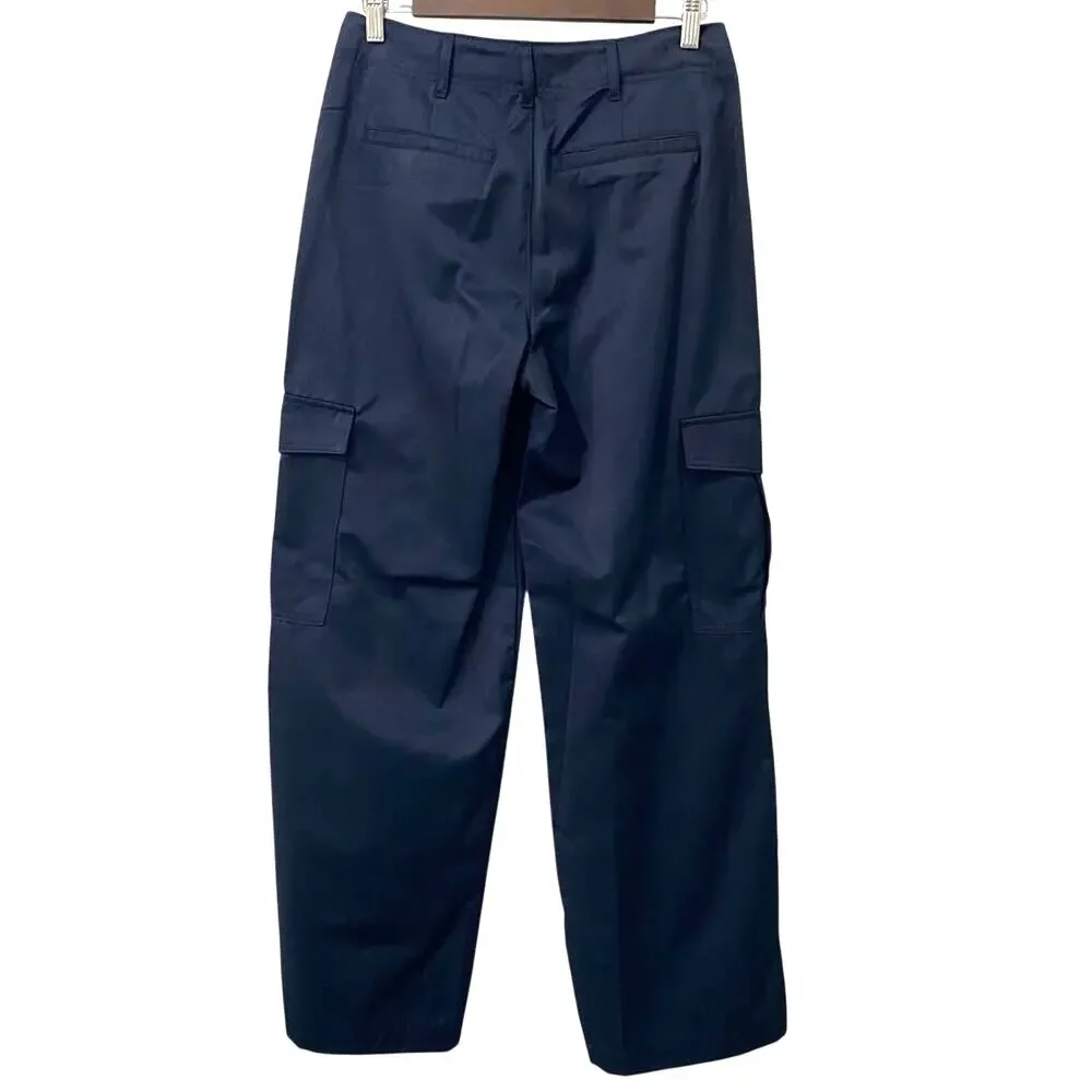 Tommy Hilfiger Cargo Pants Womens 2 Oversized Navy Wide Leg Career Workwear NWT - Picture 2 of 9